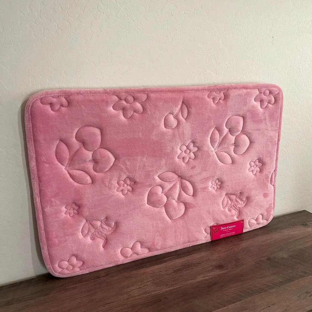 Juicy Couture Cherry Hearts Pink Floral Print Embossed Memory Foam Bath Mat